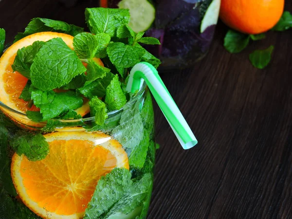 Detox Drink Cucumber Basil Fresh Detox Drink Mint Orange Orange — Stock Photo, Image