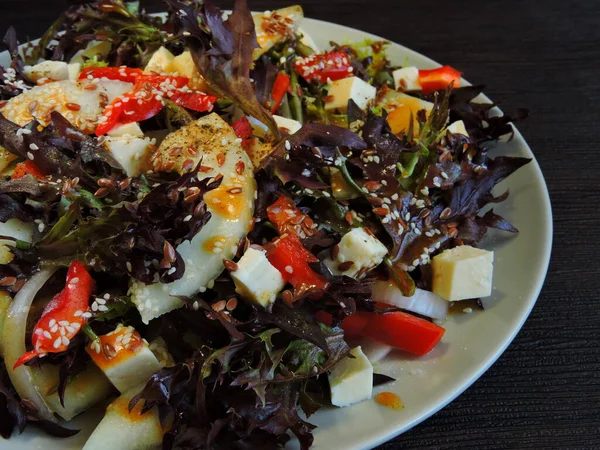 Fitness Salat Mit Melone Vorhanden Friseursalat Melone Und Paprika — Stockfoto