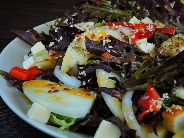 Fitness Salat Mit Melone Vorhanden Friseursalat Melone Und Paprika — Stockfoto