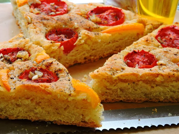 Focaccia Freshly Baked Close Stock Picture