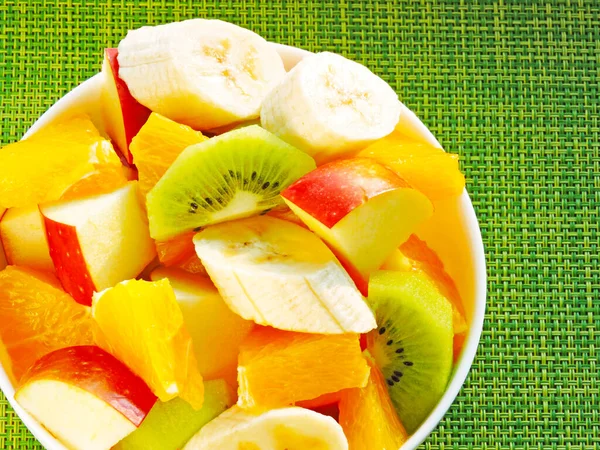 Bowl Fruit Salad Fruit Salad Kiwi Banana Orange Apple Concept — Stock Photo, Image