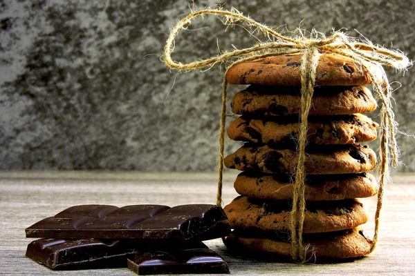 Biscotti Cioccolato Con Gocce Cioccolato Pezzi Cioccolato Fondente — Foto Stock