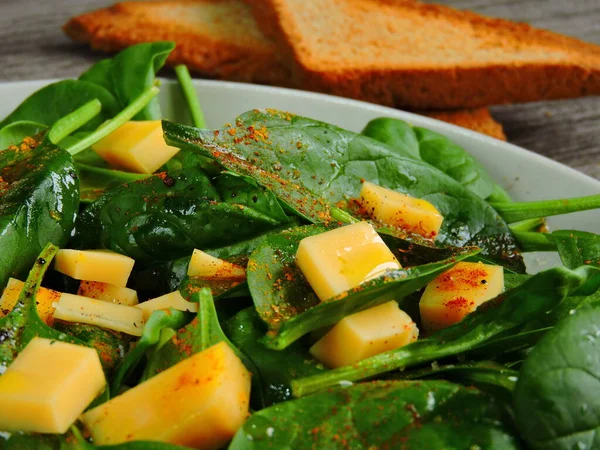 Dieta Almuerzo Con Espinacas Ensalada Fitness Con Espinacas Plato Croutons —  Fotos de Stock