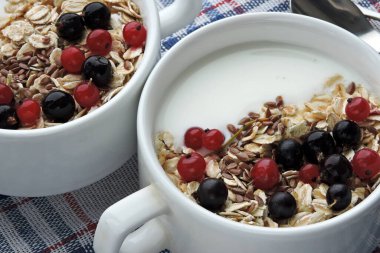 Yoğurtlu, yulaf ezmeli, tohumlu ve meyveli sağlıklı bir kahvaltı. Spor kahvaltısı ya da atıştırmalık..