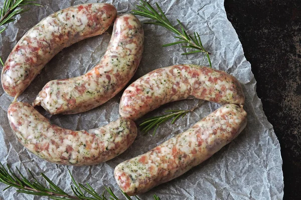 Raw Sausages Paper Uncooked Bavarian Sausages — Stock Photo, Image
