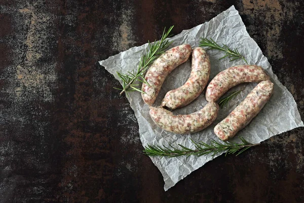 Raw Sausages Paper Uncooked Bavarian Sausages — Stock Photo, Image