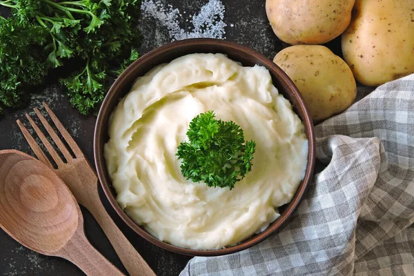 Mashed Potatoes Bowl Homemade Mashed Potatoes Fragrant Herbs — Stock Photo, Image