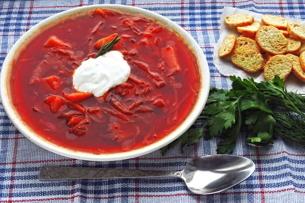 Házi Készítésű Zöldséges Paradicsom Borscht — Stock Fotó