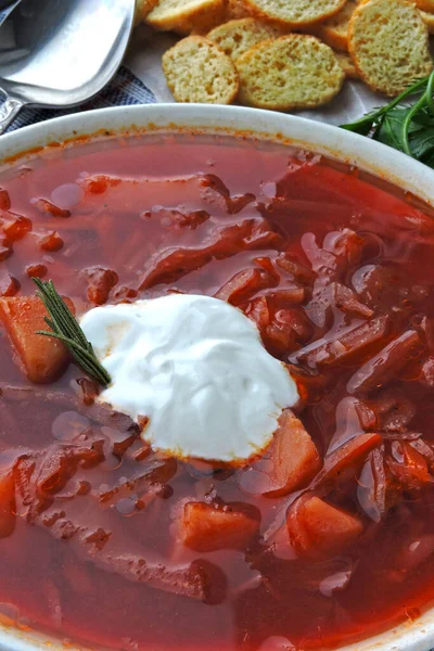 Házi Készítésű Zöldséges Paradicsom Borscht — Stock Fotó