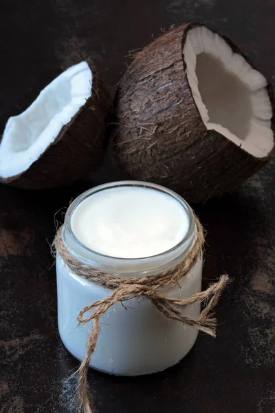 Kokosyoghurt Och Kokos Vegansk Yoghurt Keto Diet — Stockfoto