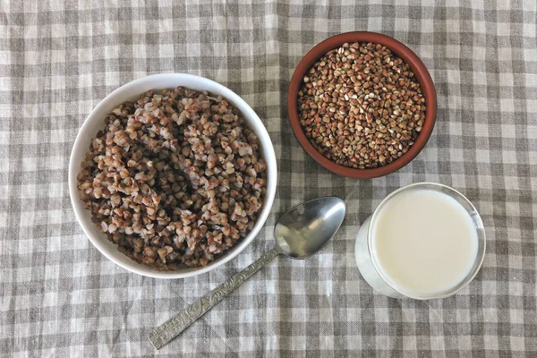 Гречана Каша Молоком Здоровий Сніданок — стокове фото