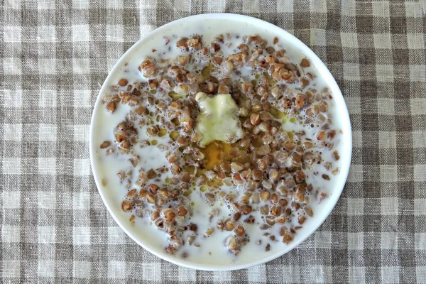 Porridge Grano Saraceno Con Latte Colazione Sana — Foto Stock