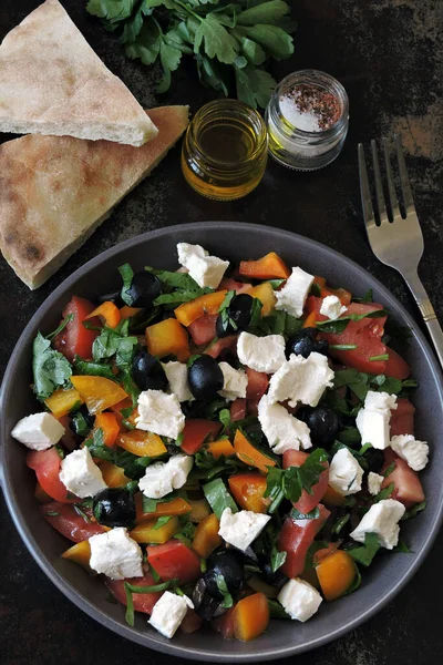 Nahöstliche Küche Gemüsesalat Mit Feta Und Petersilie Heller Nahrhafter Salat — Stockfoto