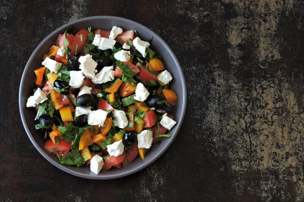 Nahöstliche Küche Gemüsesalat Mit Feta Und Petersilie Heller Nahrhafter Salat — Stockfoto