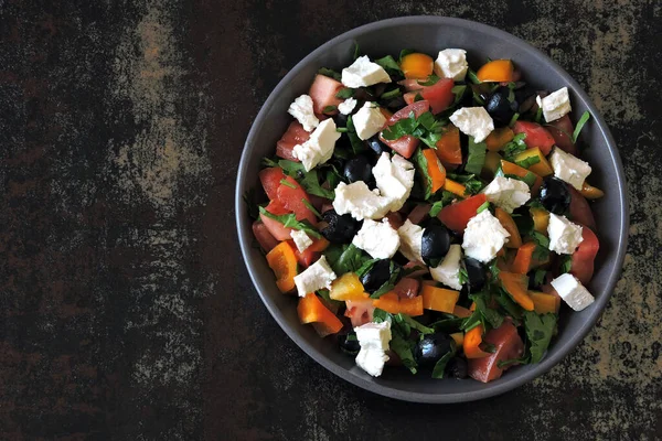 Nahöstliche Küche Gemüsesalat Mit Feta Und Petersilie Heller Nahrhafter Salat — Stockfoto