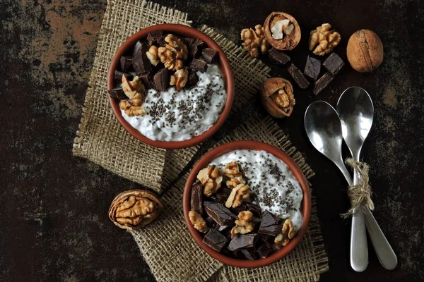 Iaurt Chia Ciocolată Neagră Nuci Micul Dejun Keto Dieta Keto — Fotografie, imagine de stoc