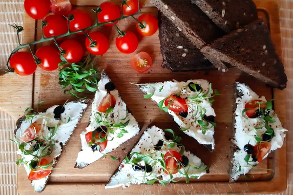 Toast Microgreens White Cheese — Stock Photo, Image