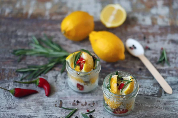Citrons Fermentés Dans Des Pots Citron Mariné Salé Probiotiques Aliments — Photo