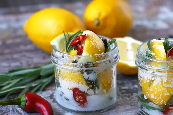 Citrons Fermentés Dans Des Pots Citron Mariné Salé Probiotiques Aliments — Photo