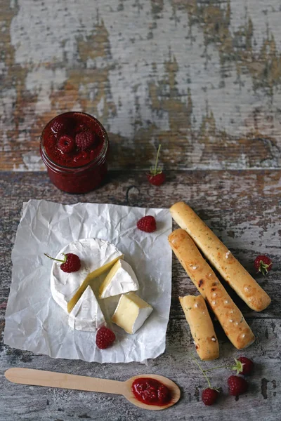 Camembert Cheese Raspberry Sauce Grossini Sticks Keto Friendly Italian Mood — Stock Photo, Image