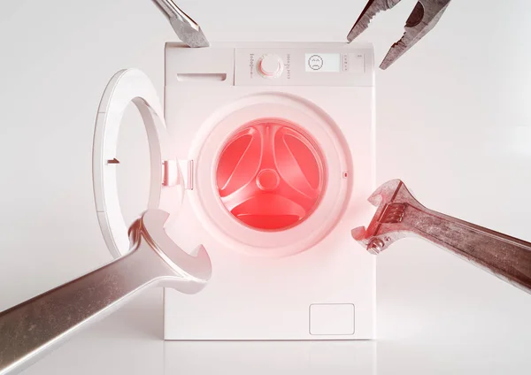 Memperbaiki mesin cuci. Bantuan atau pemeliharaan - Perenderan 3D — Stok Foto