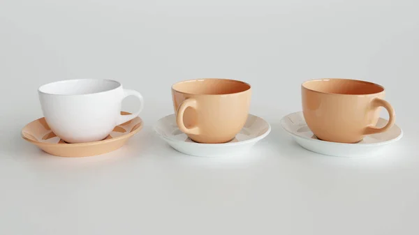Три красочных чашки бок о бок - 3D рендеринг — стоковое фото