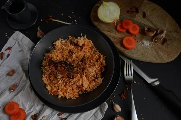 Riso Fritto Con Carne Piatto — Foto Stock