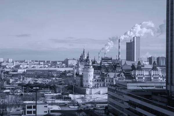 Moscow skyline in winter with plant on background, Russia