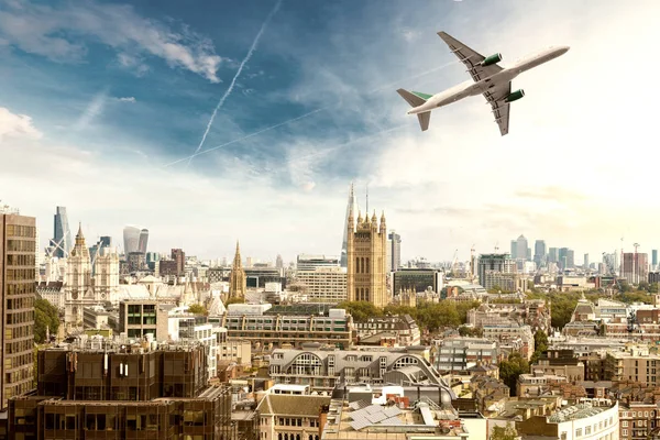 London Panoramic View Plane Flying Sky — Stock Photo, Image