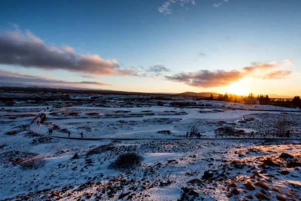 Vacker Solnedgång Över Fält Island — Stockfoto