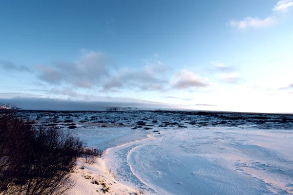 Pôr Sol Tundra Icelandênica Com Neve Gelo — Fotografia de Stock