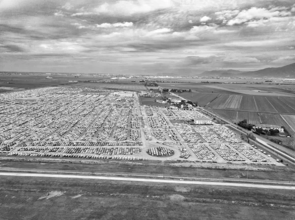 Foto Bianco Nero Del Paesaggio Urbano Vista Aerea — Foto Stock