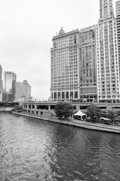 Небоскрёбы вдоль берегов реки Чикаго — стоковое фото