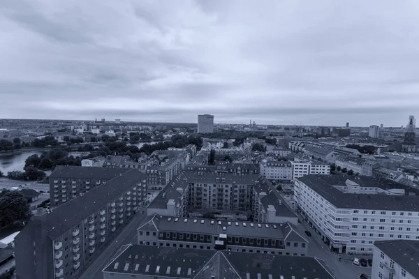 Vista panorâmica de um avião sobre Copenhaga — Fotografia de Stock