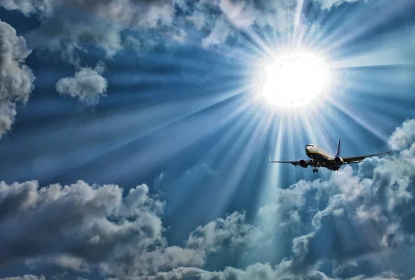Silhouette Airplane Beautiful Sky — Stock Photo, Image