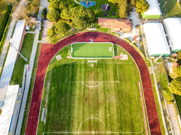 Flygfoto Från Drönare Idrottsanläggningar Stängda Grund Karantän För Covid — Stockfoto