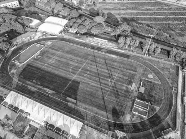 Vista Aérea Desde Dron Instalaciones Deportivas Cerradas Debido Cuarentena Para — Foto de Stock