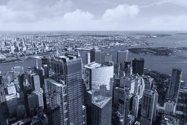 Aerial View of Manhattan with its skyscrapers.