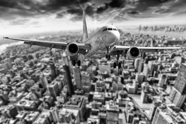 Airplane Manhattan Nyc Stock Photo