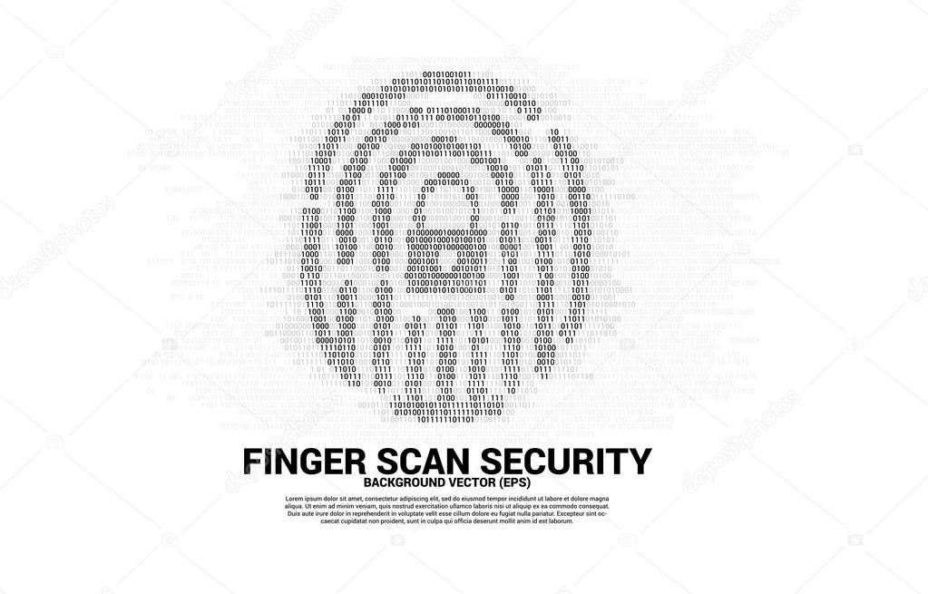 vector thumbprint with lock pad center icon from one and zero binary code. background concept for finger scan technology and privacy access.