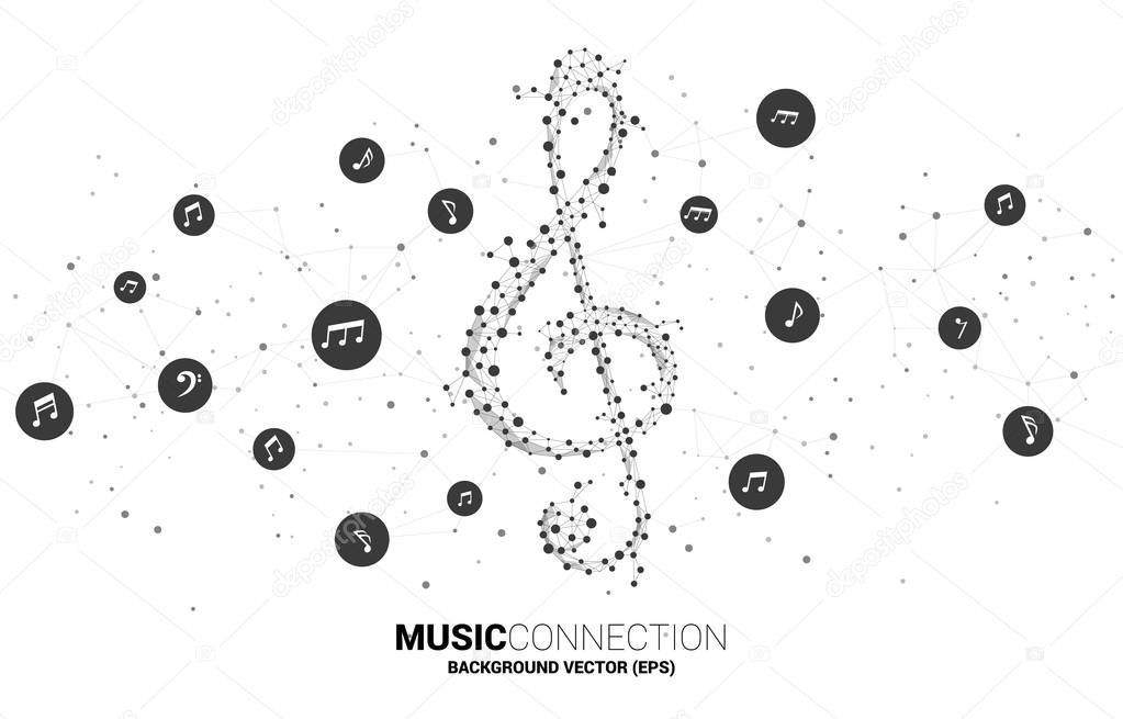 Vector sol music key note from dot connect line. Concept background for song and concert theme.