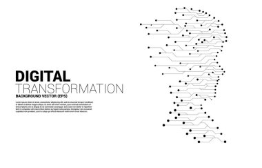 Nokta bağlantı hattı devre biçiminden insan kafasının vektör silueti. İnsanlığın geleceğini ve teknolojisini kavra