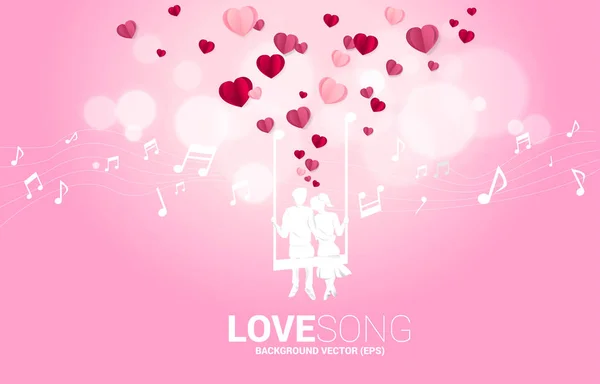 Couple d'amoureux assis ensemble sur swing de note de musique. concept d'amour et de musique romantique — Image vectorielle