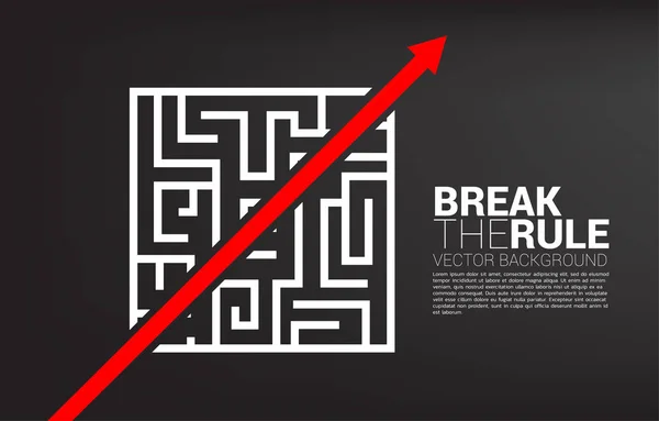 Red arrow route break out of maze. Business concept for problem solving and solution strategy.