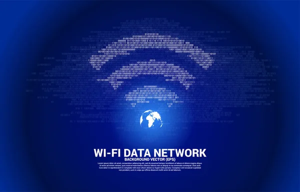 Vector wereld met wi-fi mobiele data icoon met een en nul binaire code matrix. Concept voor gegevensoverdracht van mobiele en wi-fi-datanetwerken. — Stockvector