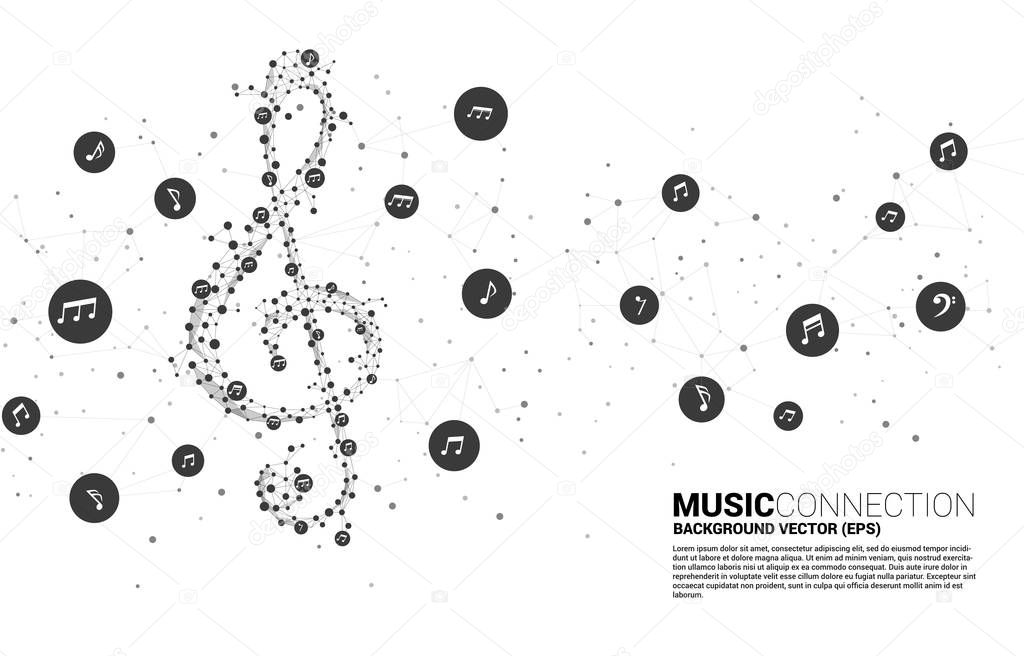 Vector sol music key note from dot connect line. Concept background for song and concert theme.
