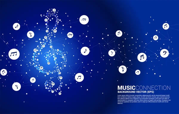 Vektor Sol zenei kulcs jegyzetet dot Connect vonal. Koncepcióháttér a dal és a koncert témájához. — Stock Vector