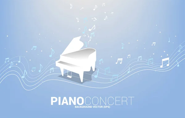 Векторне грандіозне фортепіано з музичною мелодією відзначає танцювальний потік. Концептуальний фон для пісні та концертної теми . — стоковий вектор