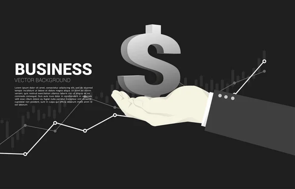 Petite icône de l'argent dans la main de l'homme d'affaires avec un fond graphique croissant. Concept de réussite investissement et croissance des entreprises — Image vectorielle