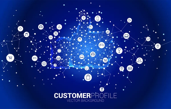 Polegar para cima ícone de ponto conectar a rede de polígono de linha. conceito de satisfação do cliente, classificação e classificação do cliente . —  Vetores de Stock